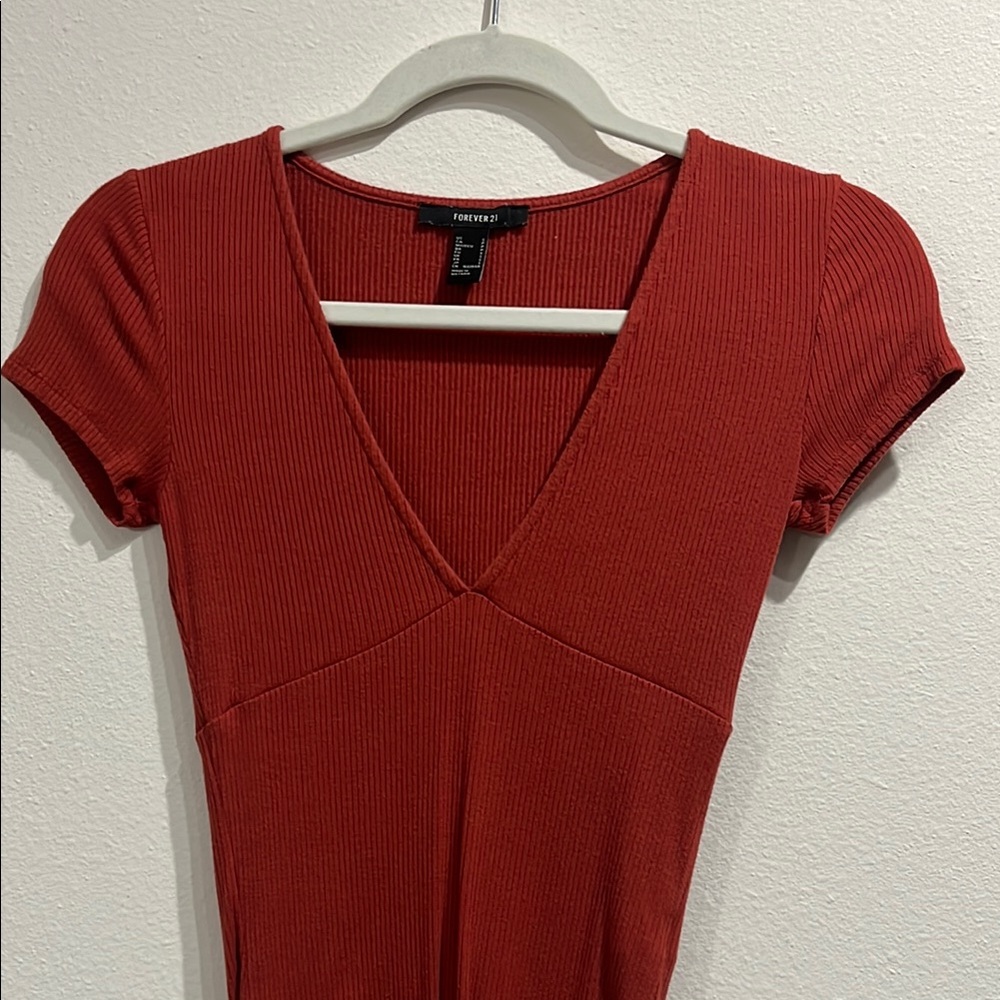 Forever 21 Fitted Red Short Sleeve Bodysuit